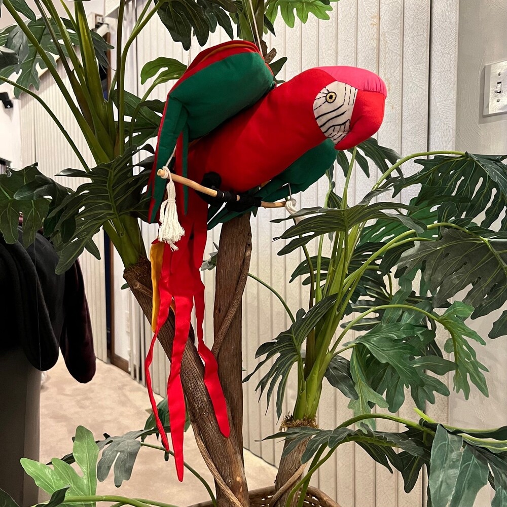 Vintage Hanging Red Macaw Parrot Plush Stuffed Cotton Fabric Thailand 30”